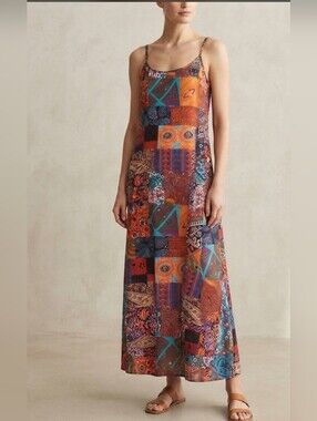 Patchwork Print Maxi Summer Long Dress Multicolor Hawaiian Print-S or M Women